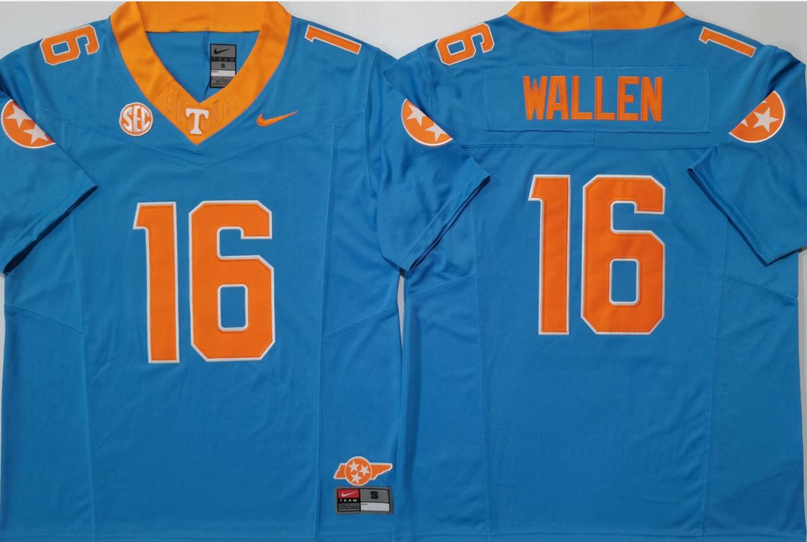 Men Tennessee Volunteers #16 Wallen Light Blue Nike 2025 NCAA Jersey->ncaa teams->NCAA Jersey